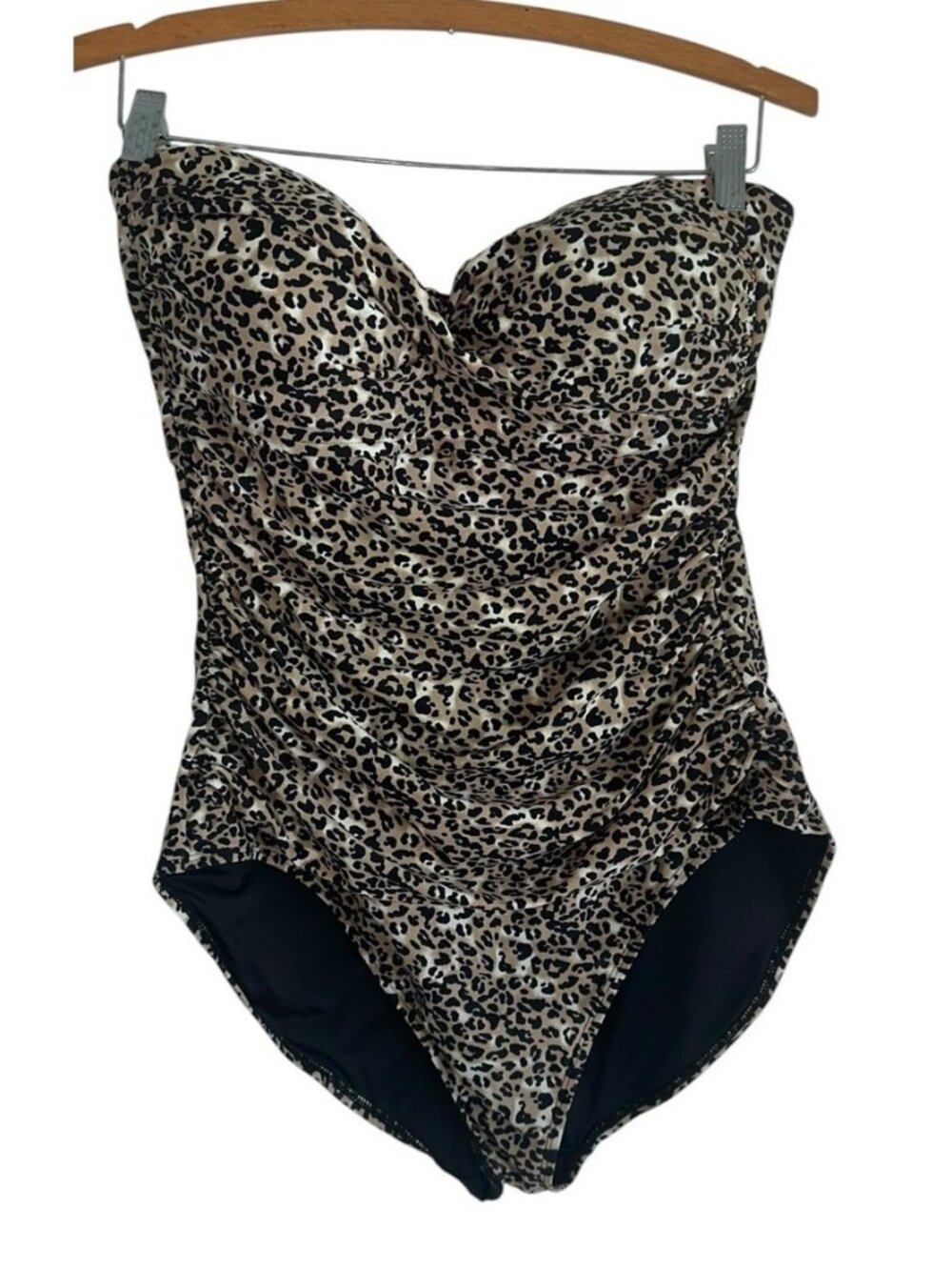 Relleciga Strapless One Piece Swimsuit Womens XL Animal Print Ruched Tummy
